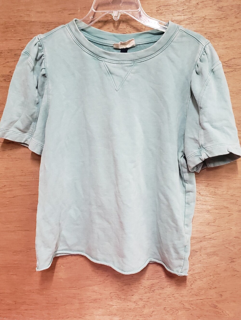 Universal Thread (Stonewashed) Jade Green, Puff Sleeves With Raw Hemline Large